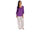 Karen Neuburger - Limelight 3/4 Sleeve Cardigan Long PJ (Floral Aubergine)
