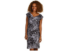 Jones New York - Printed Drape Neck Dress (Black/White) - Apparel