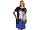 Kenneth Cole New York - Plus Mixed Print/Solid Dress (Black Combo)