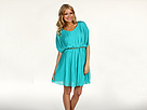 Jessica Simpson - V-Neck Gathered Drape Dress (Carribean Blue) - Apparel