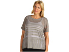 Kenneth Cole New York - Plus 3/4 Sleeve Top w/ Burnout Stripe (Pebble)