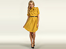 Jessica Simpson - Short Sleeve Tie Collar Shirt Dress w/ Pockets (Chinese Yellow) - Apparel