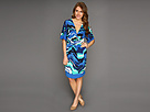 BCBGMAXAZRIA - Kaitlin S/S Printed Matte Jersey Wrap Dress (Larkspur Blue Combo) - Apparel