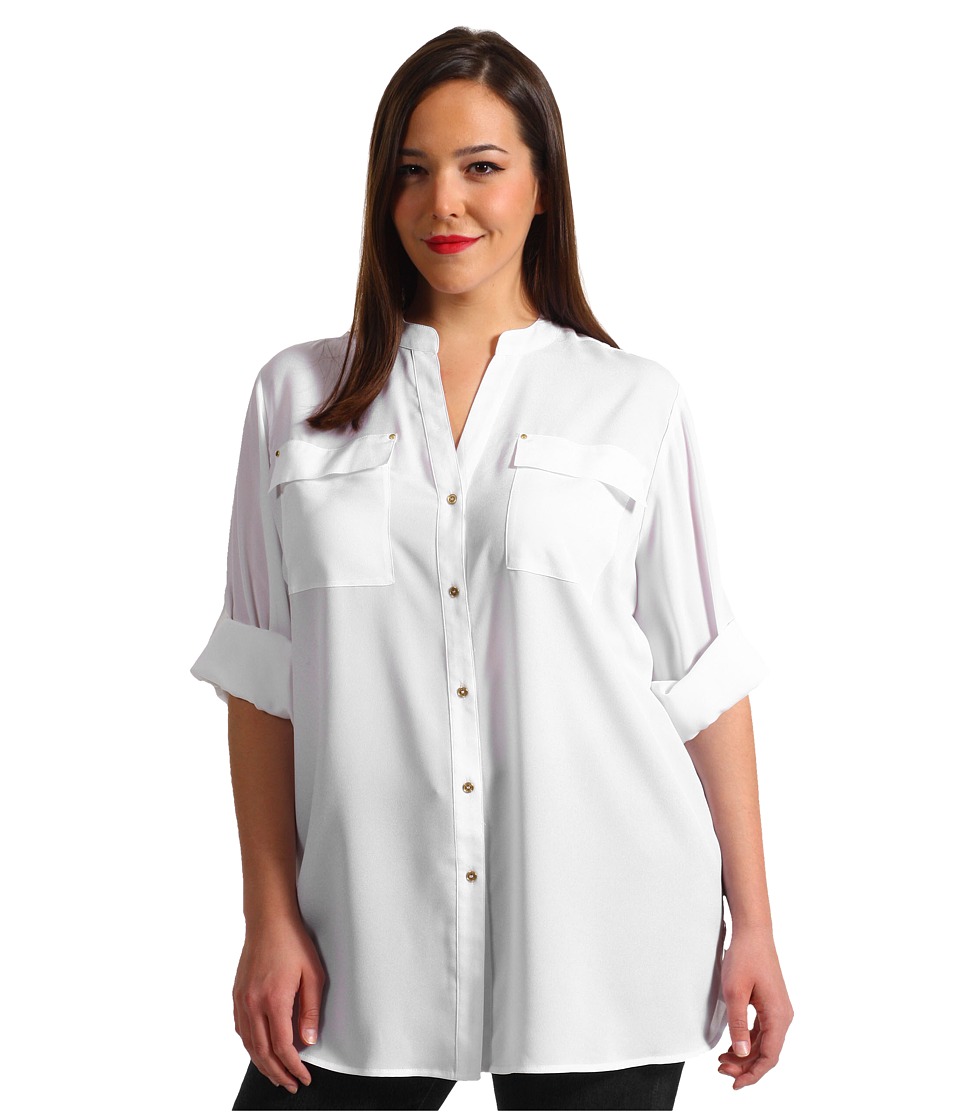 UPC 887345637791 product image for Calvin Klein Plus Plus Size Crew Roll Sleeve Blouse (Soft White) Women's Blouse | upcitemdb.com