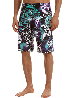 Famous Stars Straps Paint Eater Boardshorts (Black White Teal Purple) Apparel