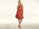 Jessica Simpson - Halter Dress w/ Full Pleat Skirt (Argyle Poinciana Red) - Apparel