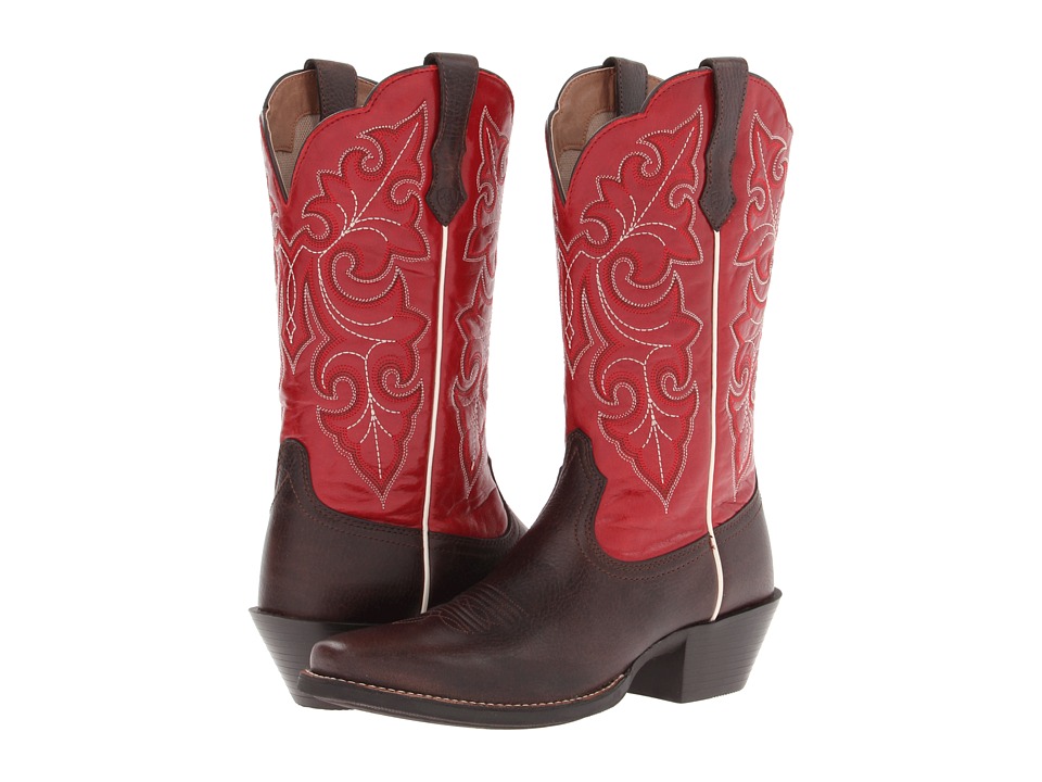 Ariat - Round Up Square Toe (Washed Brown/Red) Cowboy Boots