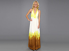 Jessica Simpson - Halter Maxi Dress with Elastic Gathered Front (The Woods Green Sheen) - Apparel