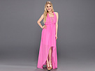 Jessica Simpson - Halter Blouson Maxi Dress with Asymmetrical High Low Hem (Super Pink) - Apparel