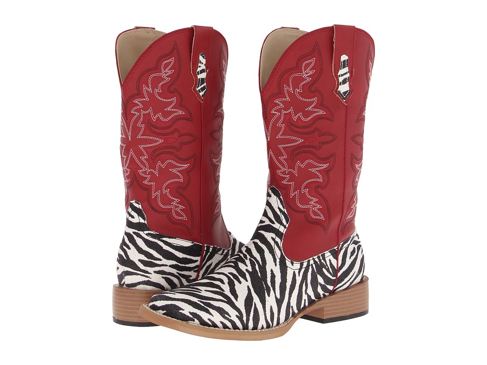 Roper Zebra Glitter Boot Square Toe (Red/Zebra) Cowboy Boots