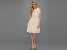 Jessica Simpson - Illusion Neckline Sleeveless Dress w/ Contrast Trim (Cream Pink) - Apparel