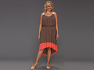 Jessica Simpson - Plus Size Pleated Colorblock Dress w/ Crisscross Back (Taupe) - Apparel