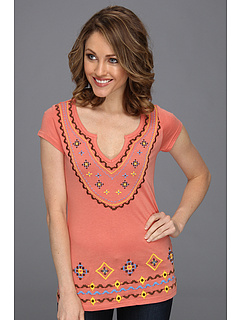 Roper C R Jersey Split Neck Tee (Red) Apparel