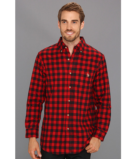 UPC 786664230365 product image for U.S. POLO ASSN. Checkered Woven Shirt (Barn Red) Men's Long Sleeve Button Up | upcitemdb.com