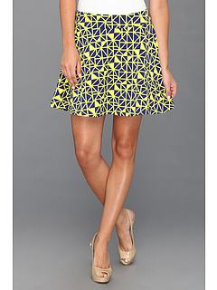 Type Z Salli Geo Print Flare Skirt (Neon Yellow) Apparel
