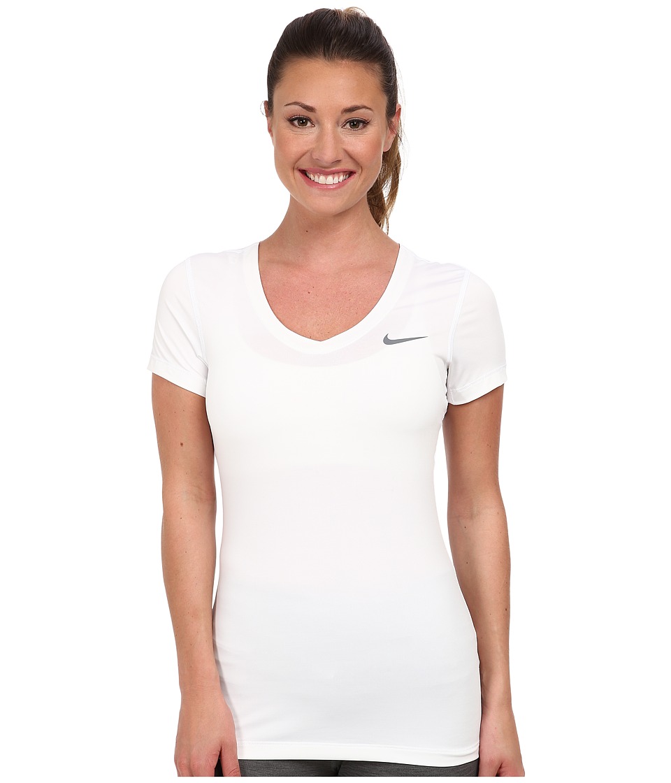 Nike - Pro S/S V-Neck Top (White/Cool Grey) Women