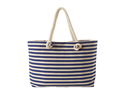 Hat Attack Stripe Tote with Rope Handles Zip Out Tablet Case (Navy Stripe) Tote Handbags