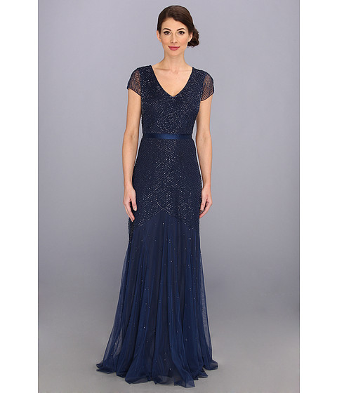 adrianna papell navy beaded dress