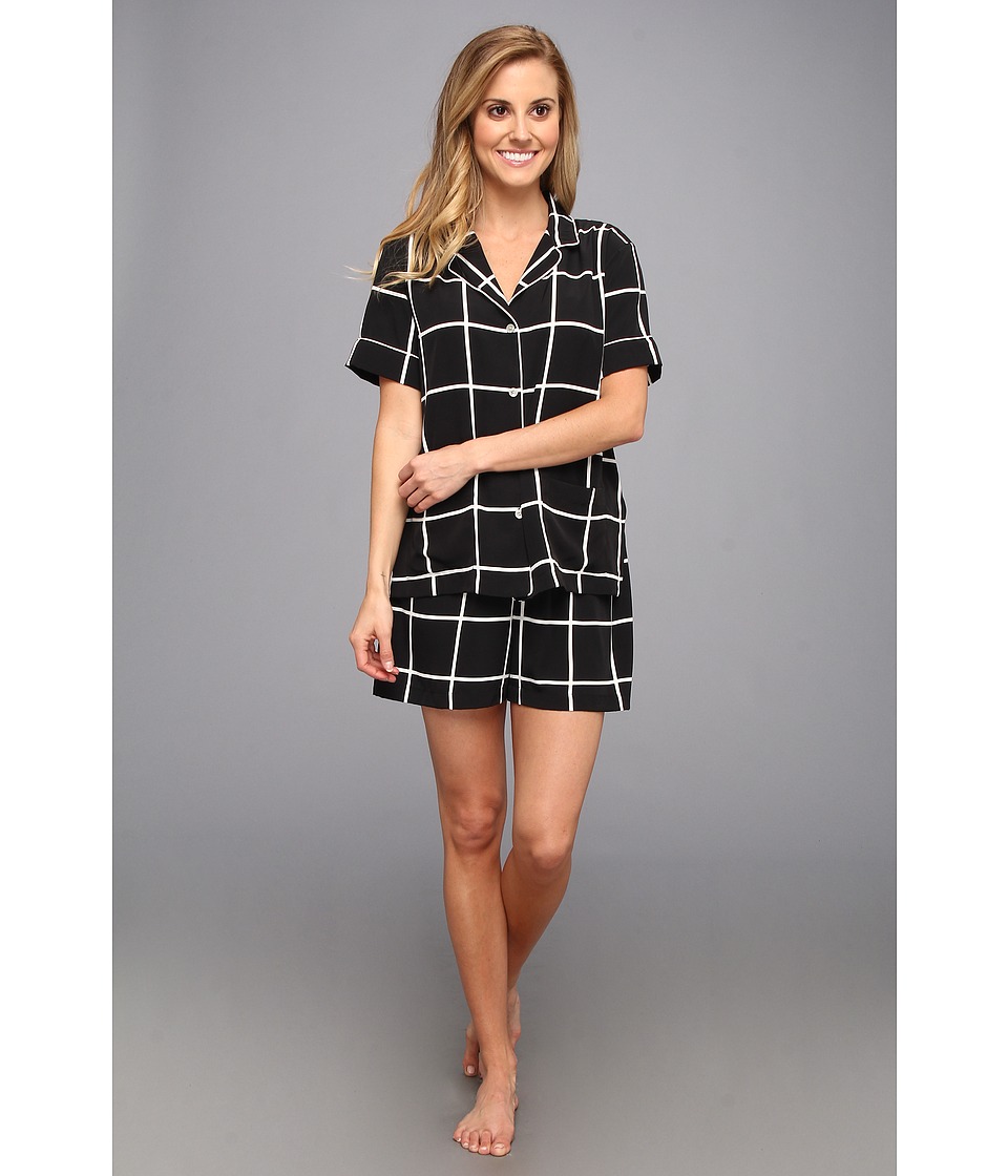 Natori - Windowpane S/S PJ w/ Shorts (Black) Women
