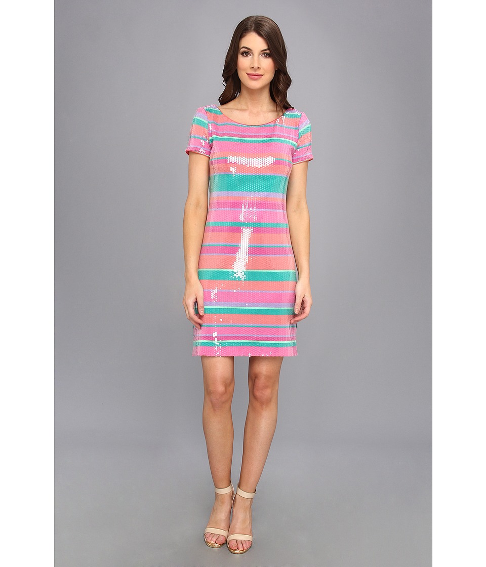 Laundry by Shelli Segal Sugar Stripe Sequin Dress (Calypso Coral Multi) Women