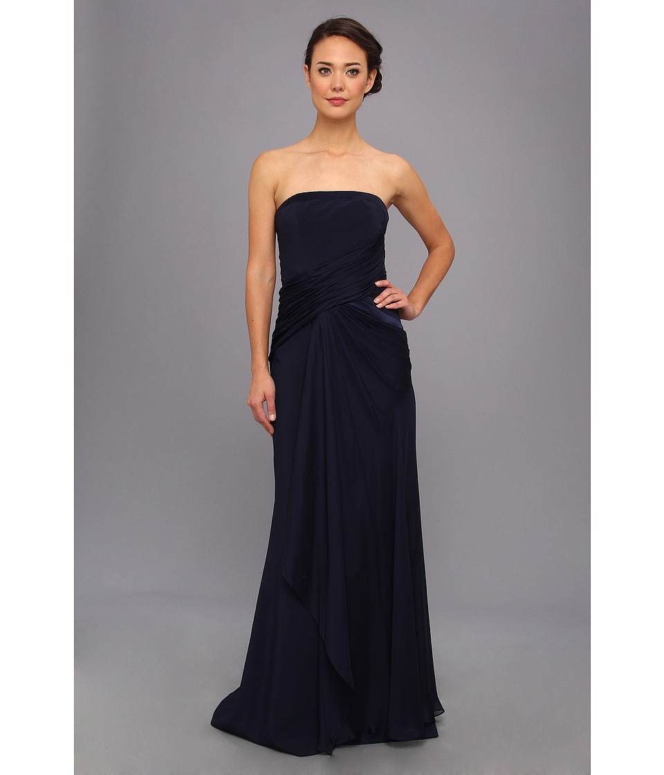 Badgley Mischka Cross Drape Strapless Gown (Navy) Women