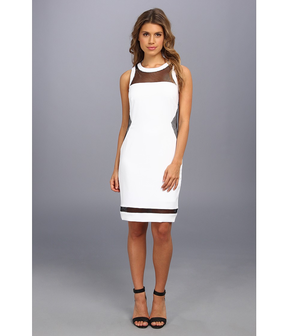 Laundry by Shelli Segal Stretch Crepe And Mesh Dress (Optic White) Women