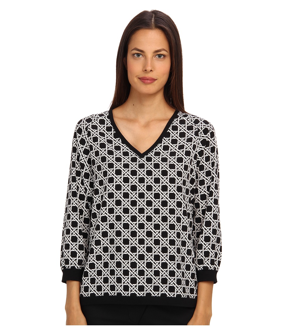 tibi - Sequoia On Poly Cdc 3/4 Sleeve V-Neck Top (Black Multi) Women