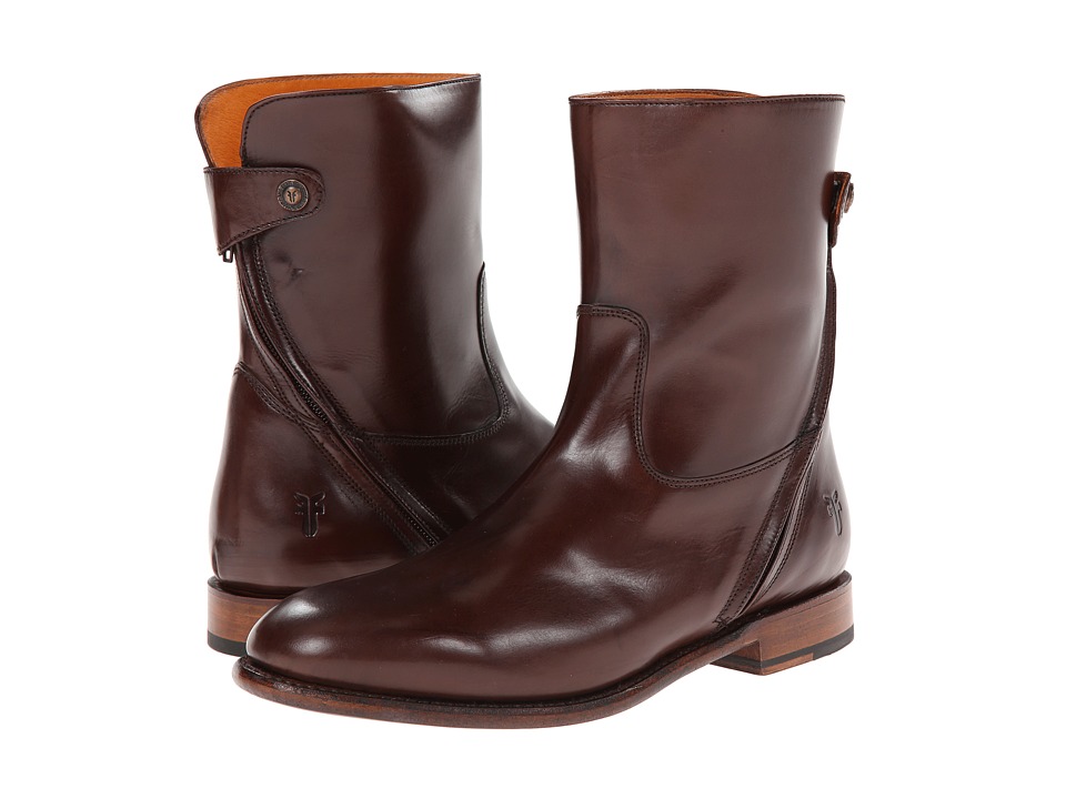 Frye Abigail Zip Short (Dark Brown Smooth Polished Veg) Cowboy Boots
