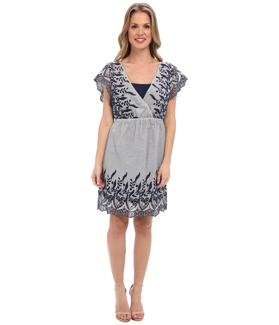 TWO by Vince Camuto Cotton Striping Emb. Dress (Blue Night) Women