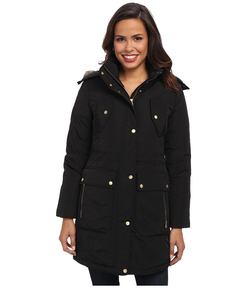 Cole Haan - Taffeta Down Parka w/ Removable Hood Faux Fur Trim (Black) Women