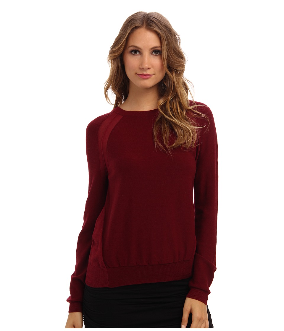 BCBGMAXAZRIA - Audri Sheer/Opaque Pullover Sweater (Deep Cranberry) Women