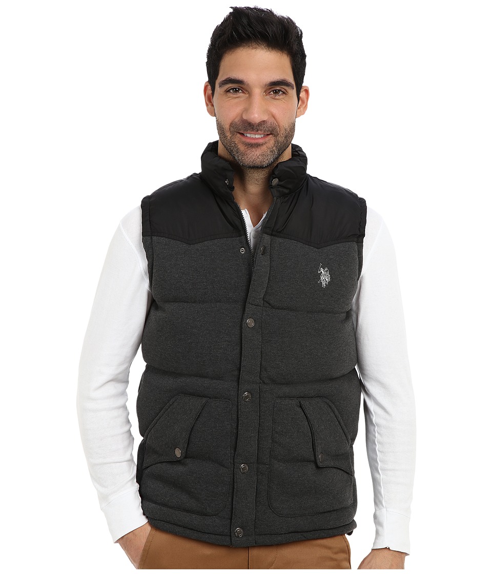 U.S. POLO ASSN. - Fleece Western Yoke Vest (Heather Dark Gray) Men's Vest