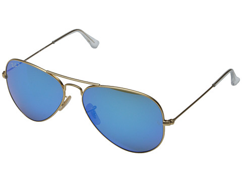 Ray-Ban RB3025 Aviator Polarized Flash Lenses 58mm (Matte Gold/Blue Mirror Polar) Polarized Fashion Sunglasses