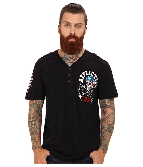 Affliction Devils Canyon Short Sleeve Graphic Fashion Henley T-Shirt
