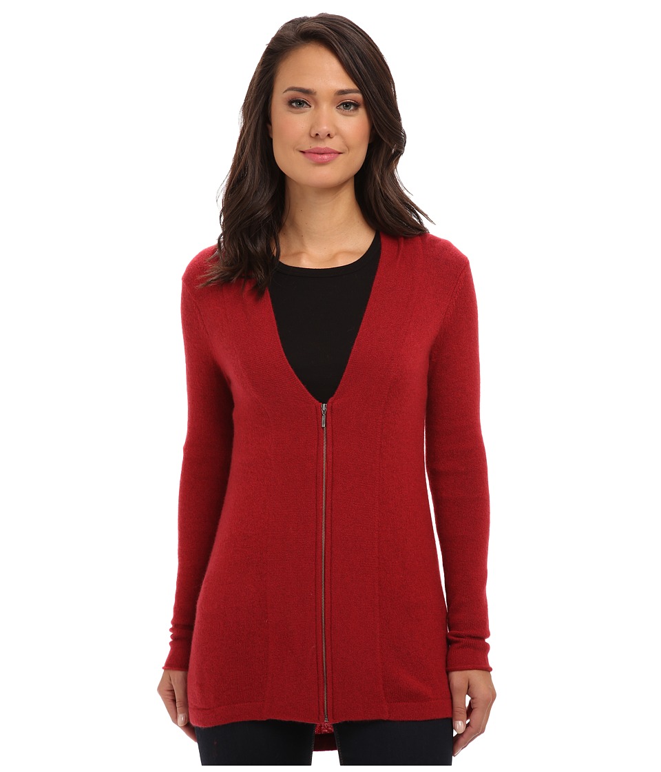 Brigitte Bailey 100 Cashmere Zip Cardigan (Red) Women's Sweater