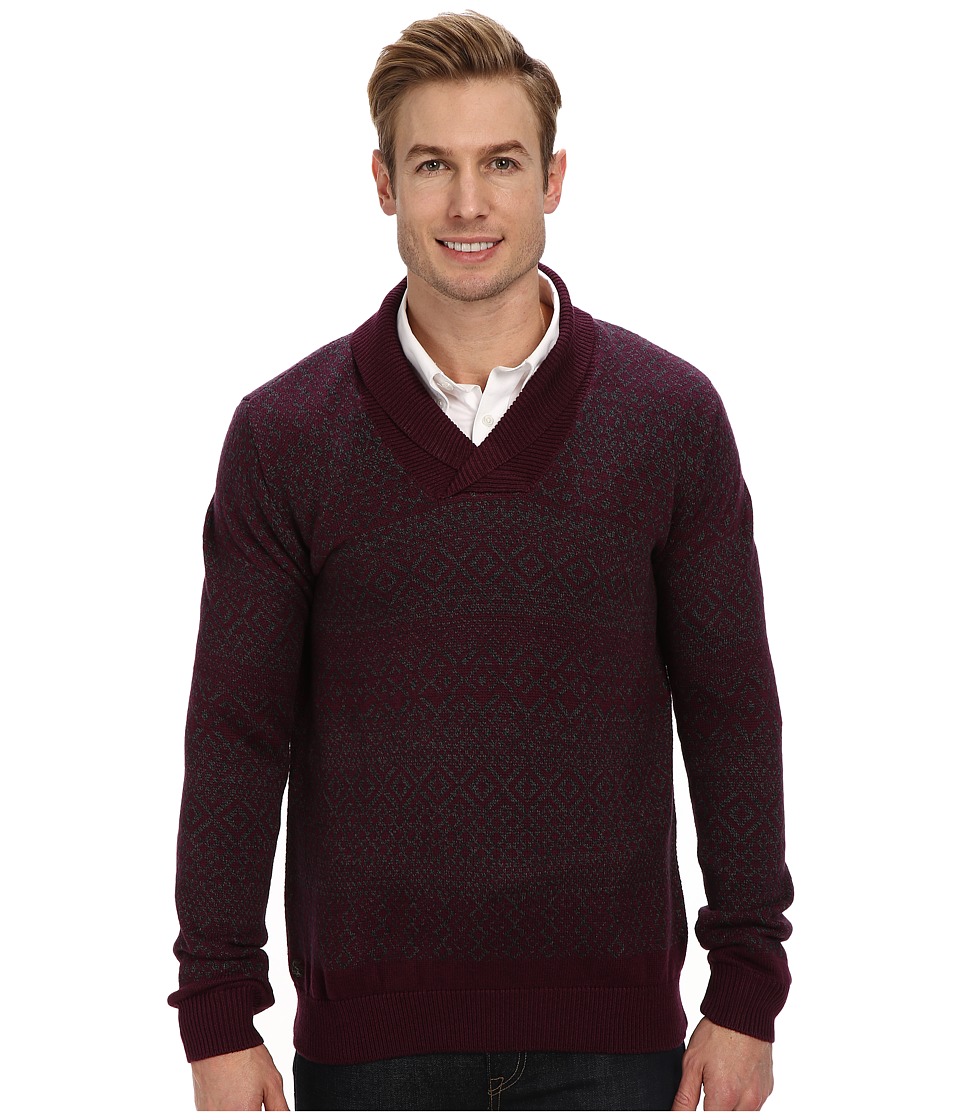 Lacoste - Cotton/Wool Patterned Shawl Collar Sweater (Dark Cherry Red/Granite) Men
