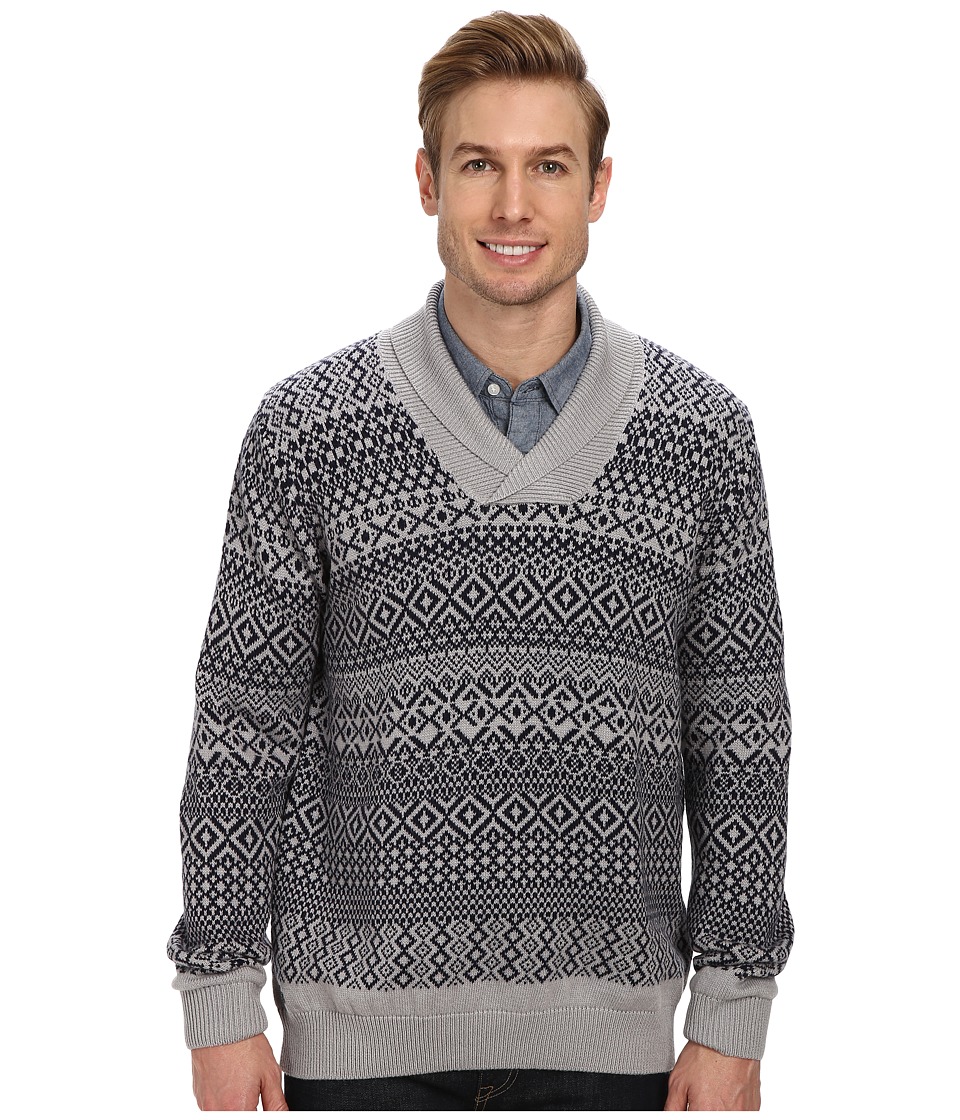 Lacoste - Cotton/Wool Patterned Shawl Collar Sweater (Silver Grey Chine/Navy Blue) Men
