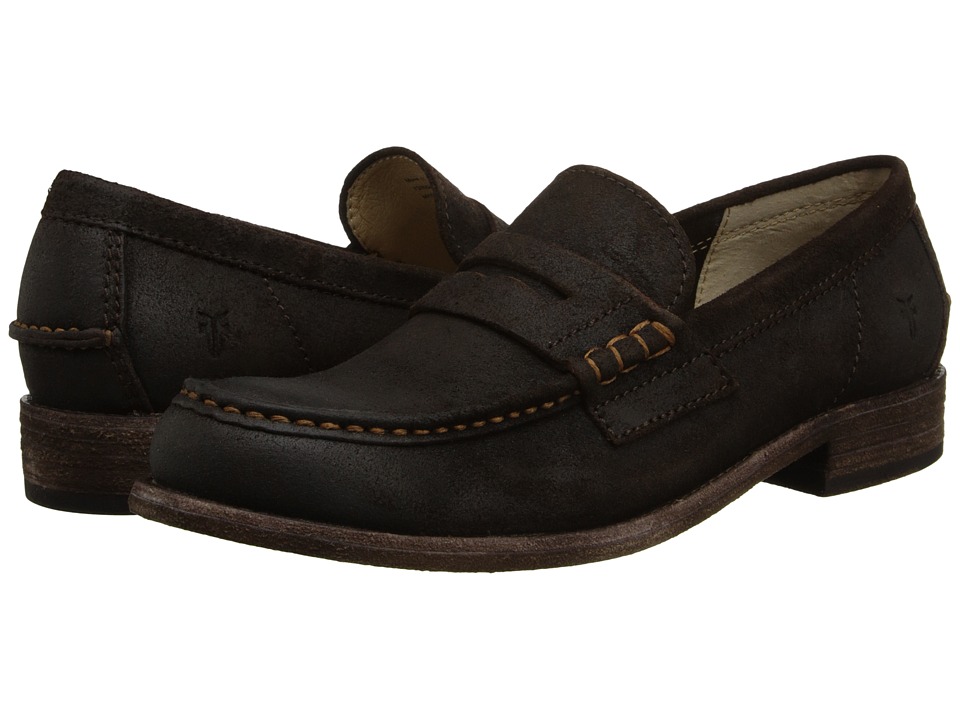Frye Greg Leather Penny (Dark Brown Waxed Suede) Men