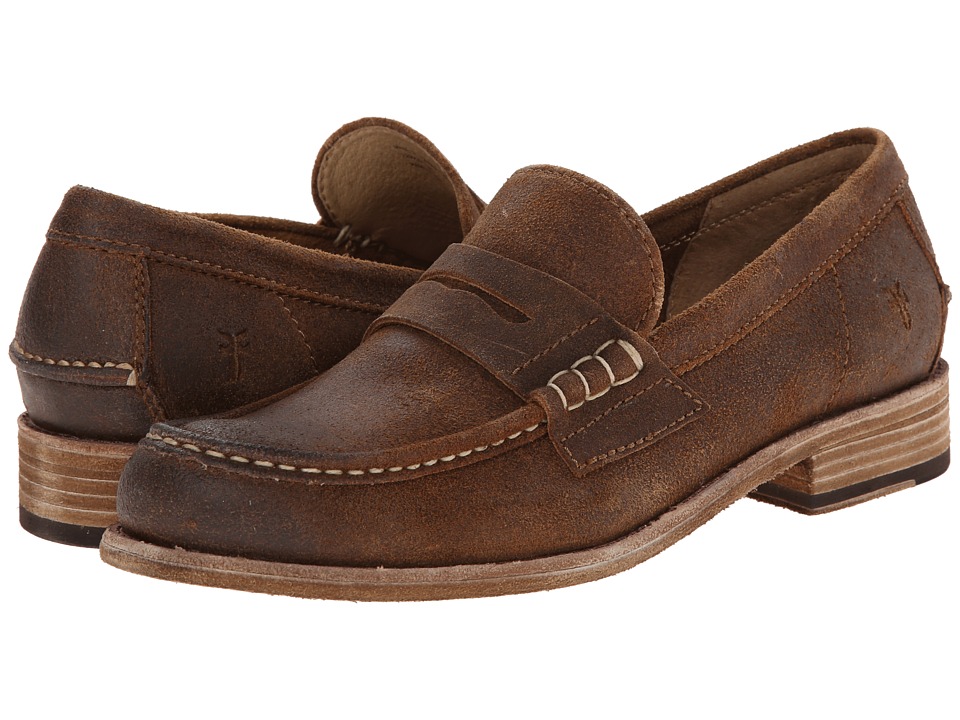 Frye - Greg Leather Penny (Tan Brown Waxed Suede) Men
