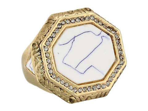 House of Harlow 1960 - Enlightening Octagon Cocktail Ring (Gold Tone/Howlite/Smokey Grey Pave) Ring