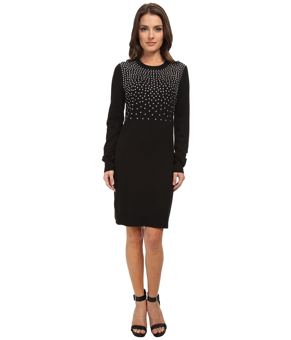 MICHAEL Michael Kors Petite Long Sleeve Stud Sweater Dress (Black/Silver) Women