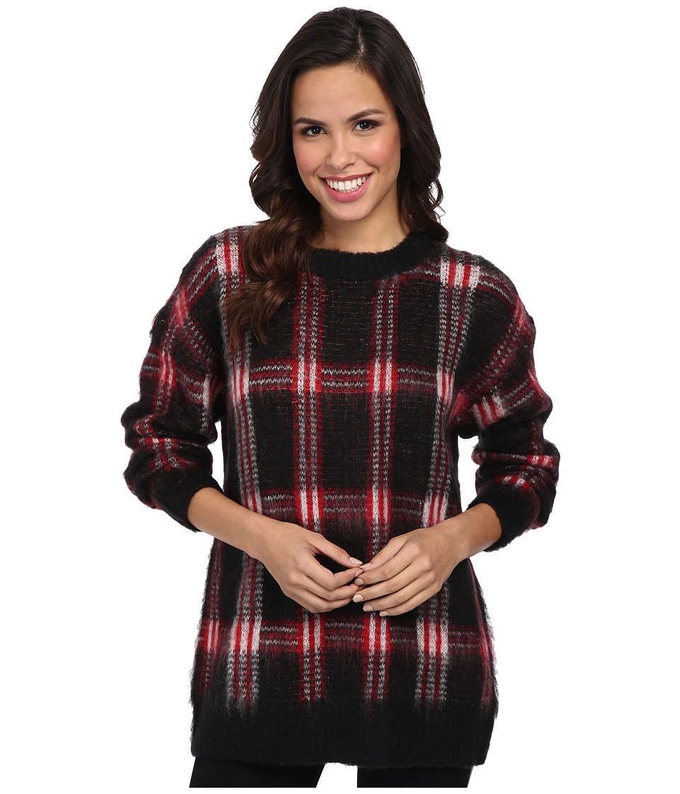 MICHAEL Michael Kors - Plaid Long Sleeve Crew Neck Sweater (Red Blaze) Women