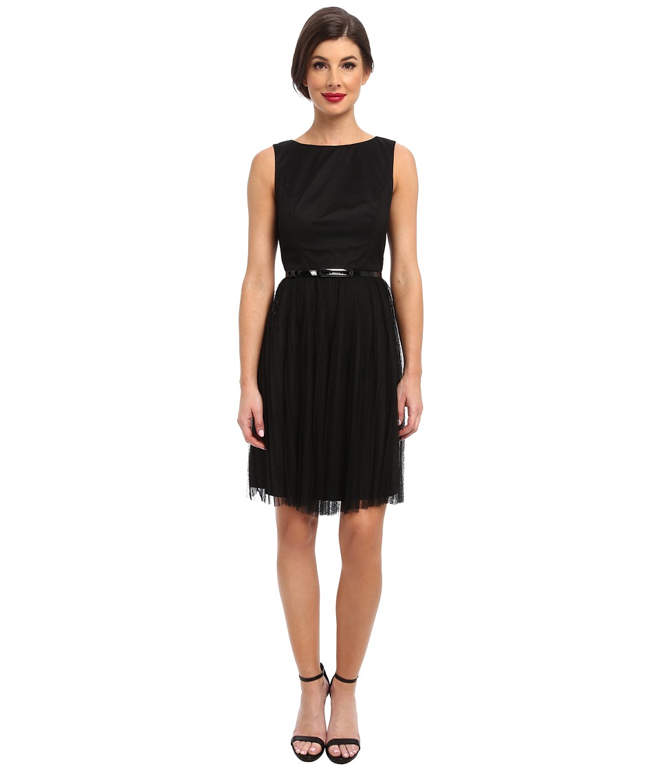 Adrianna Papell Net Tulle w/ Dots Fit Flare Dress (Black) Women