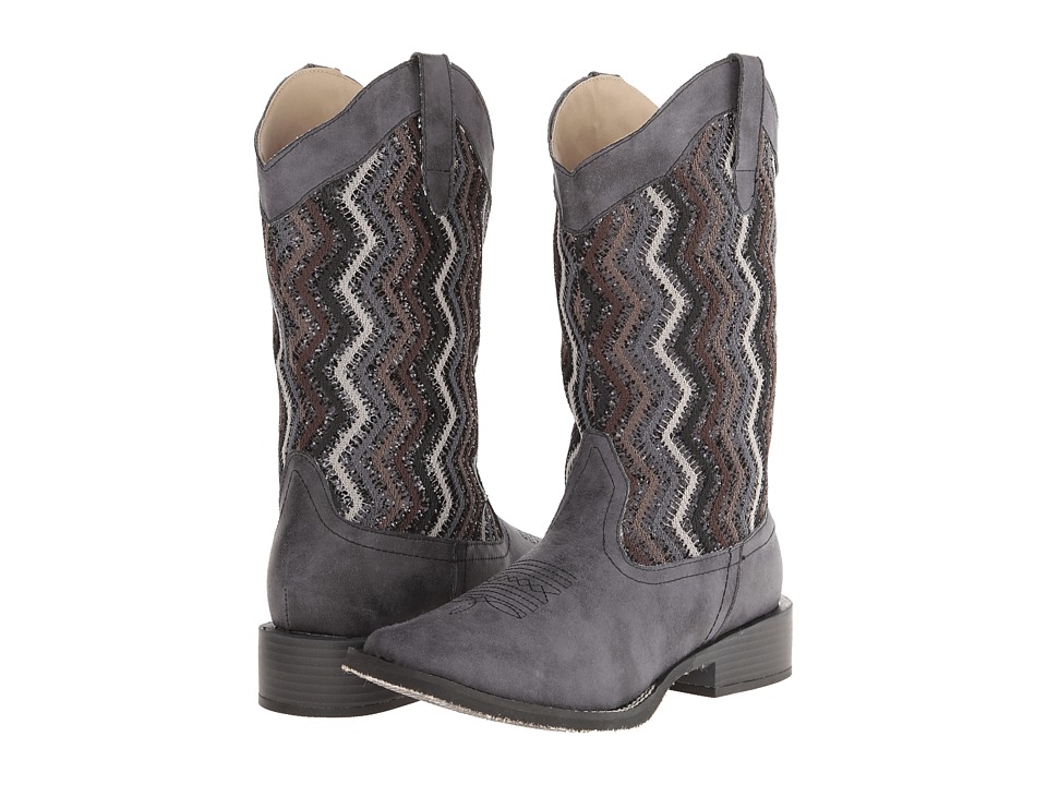 Roper - Glitter Chevron Square Toe Boot (Black) Cowboy Boots