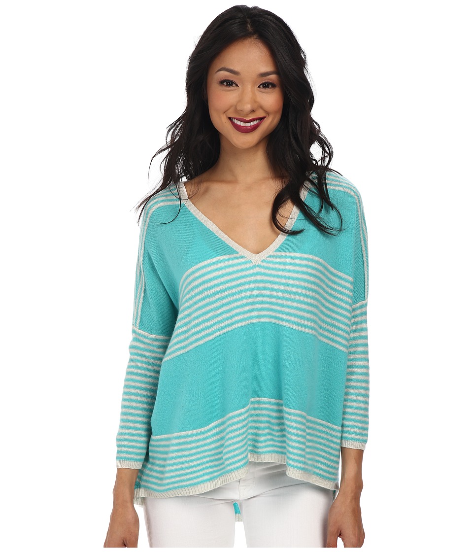 Autumn Cashmere - Striped Hi Lo Sweater (Cr me de Menthe/Hemp) Women