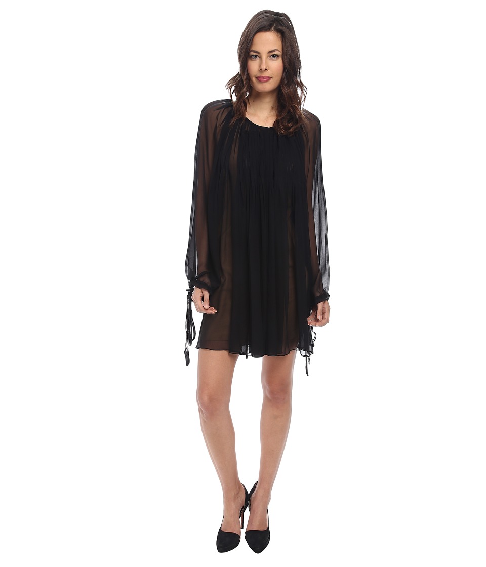 Vera Wang Chiffon Long Sleeve Pleasant Dress (Black) Women