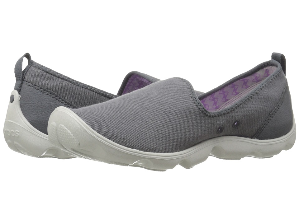 UPC 887350379181 product image for Crocs - Duet Busy Day Skimmer Canvas (Charcoal/Pearl White) Women's Slip on  Sho | upcitemdb.com