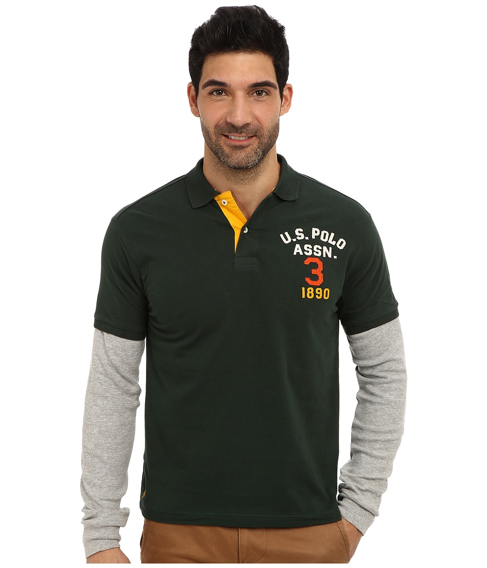 U.S. POLO ASSN. Long Sleeve Slim Fit Polo and Thermal Hang Down (Park Green) Men
