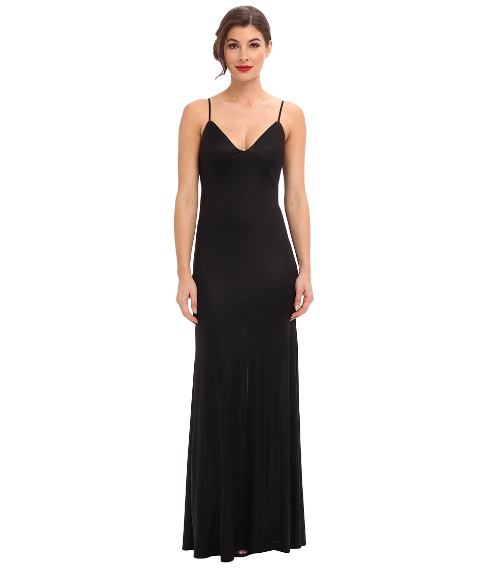ABS Allen Schwartz Gloss Jersey Slip Gown w/ Low Back Cascade (Black) Women