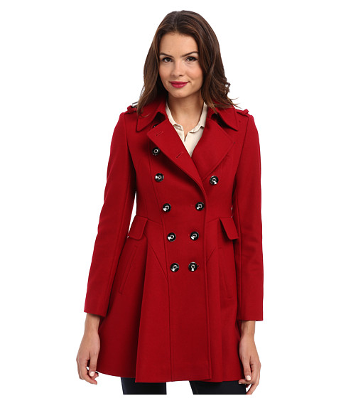 Via Spiga Double Breasted White Fit and Flare (Red) Women's Coat